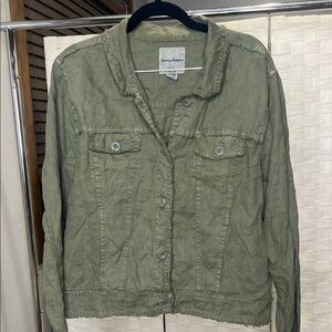 Tommy Bahama Linen Jacket Olive Green Raw Edge Button Front Size XL